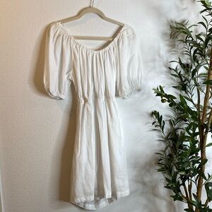 Linen Like Open Back Bow Tie White Dress Medium